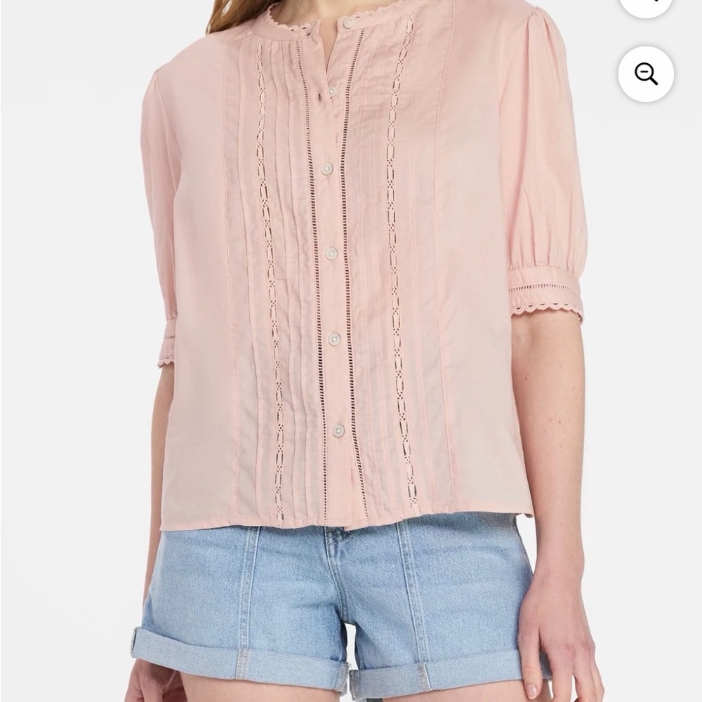 Time and Tru Blush Pink Lace-Trim Button Front Blouse